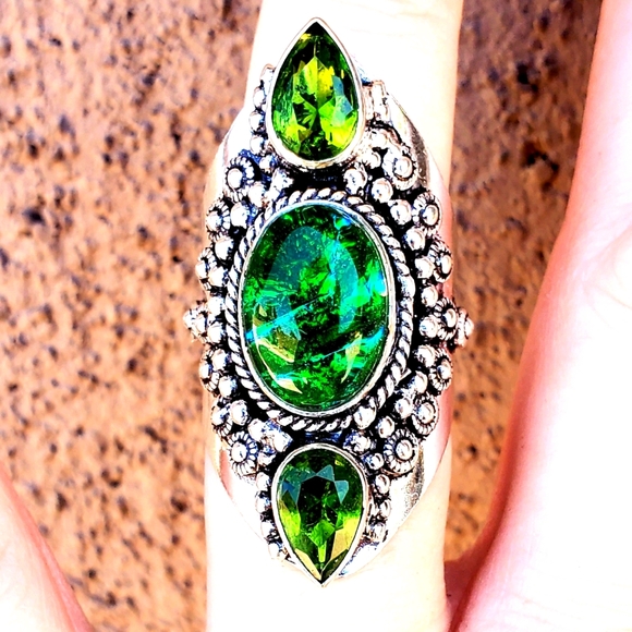 New Triplet Opal and Peridot 925 Silver Statement Ring. - Picture 1 of 15
